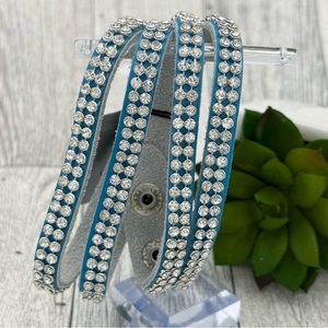 Nordstrom Sequin Blue Leather Rhinestone Wrap Bracelet